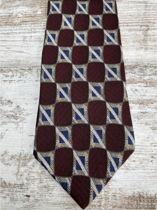 Como Collezione Other - Como Collezione Silk Tie Burgundy Blue Geometric Vintage Mens Necktie